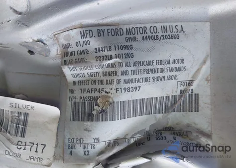 2000 Ford Mustang Gt из США, поврежденный, VIN 1FAFP45X7YF198397